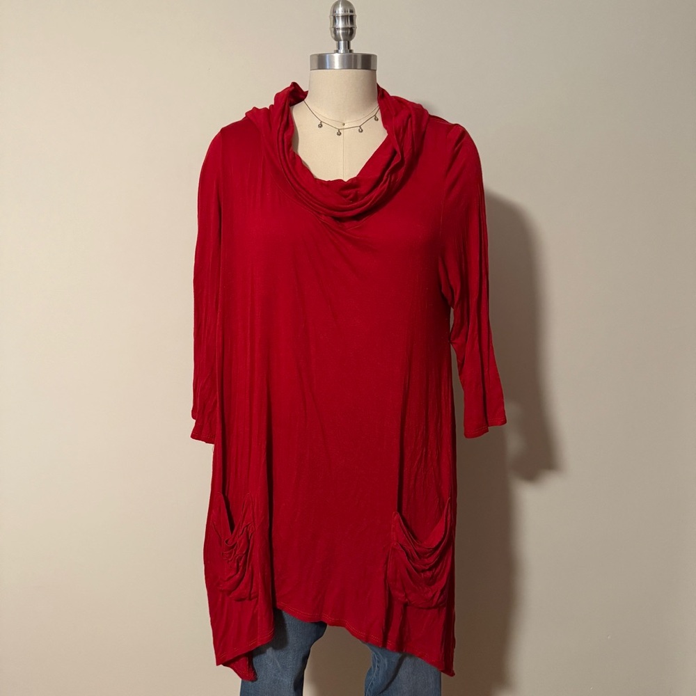 New Directions Cowl Neck Red Tunic